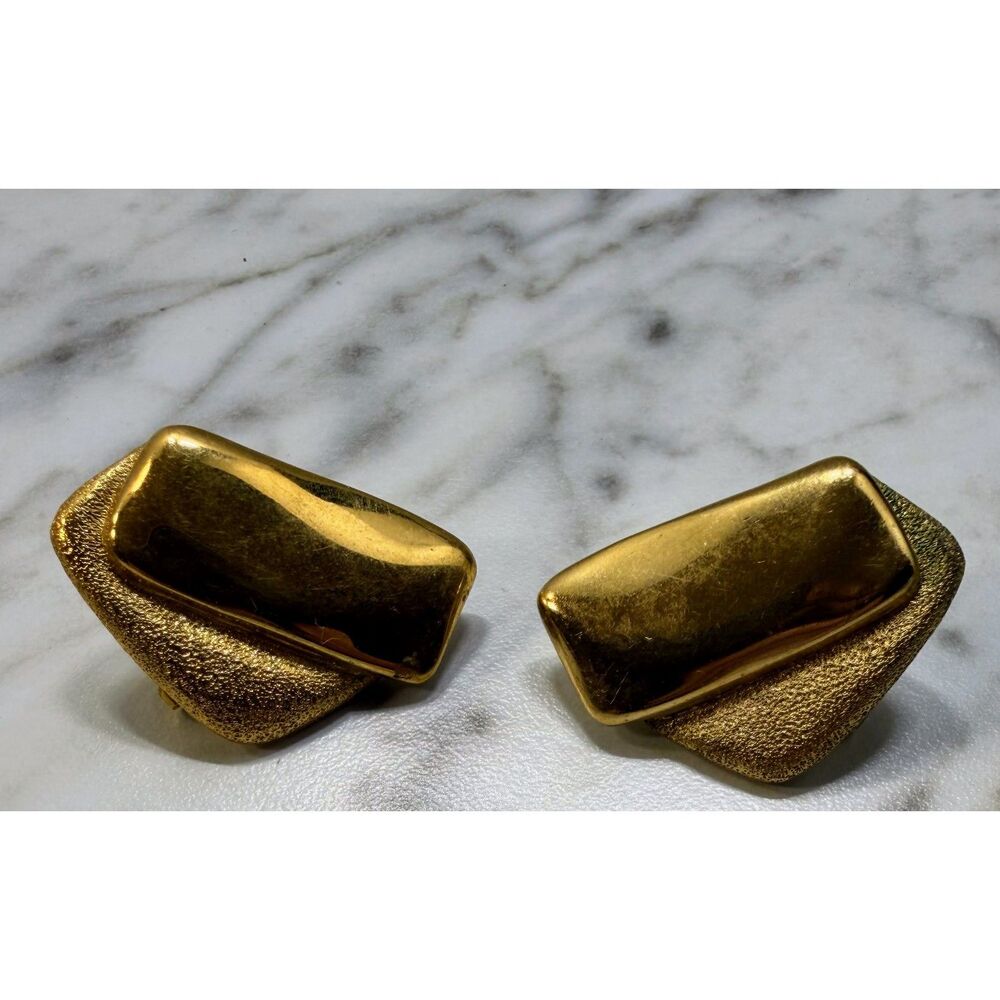 Trifari Signed Gold-Tone Geometric Pierced Earrings Vintage